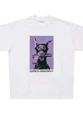 Addressunknown原创潮牌个性猎狗印花宽松休闲圆领短袖T恤男女