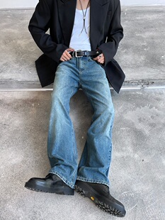 Addressunknown垂感廓形做旧复古水洗直筒脚口破坏宽松休闲牛仔裤