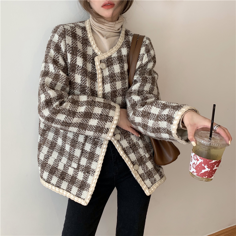 Real price ~ xiaoxiangfeng winter woolen Plaid Rabbit plush short coat