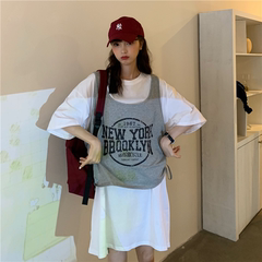 Real price ~ loose drawstring vest, versatile casual blouse + medium length short sleeve T-shirt