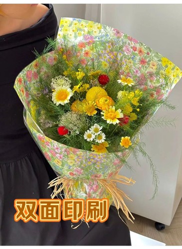 批发油菜花牛皮纸春日油画风isn莫奈花园花束包装材料复古碎花