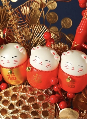 新款招财猫福桶冬青挂件喜庆装饰红色泡沫招财猫年宵花配件花店