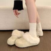 加绒保暖厚底雪地靴外穿百搭毛毛鞋 内5cm一脚蹬勃肯鞋 女冬季