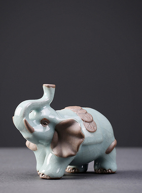 精品茶宠摆件哥窑大象开片陶瓷招财创意茶盘茶道摆件手工桌面摆件