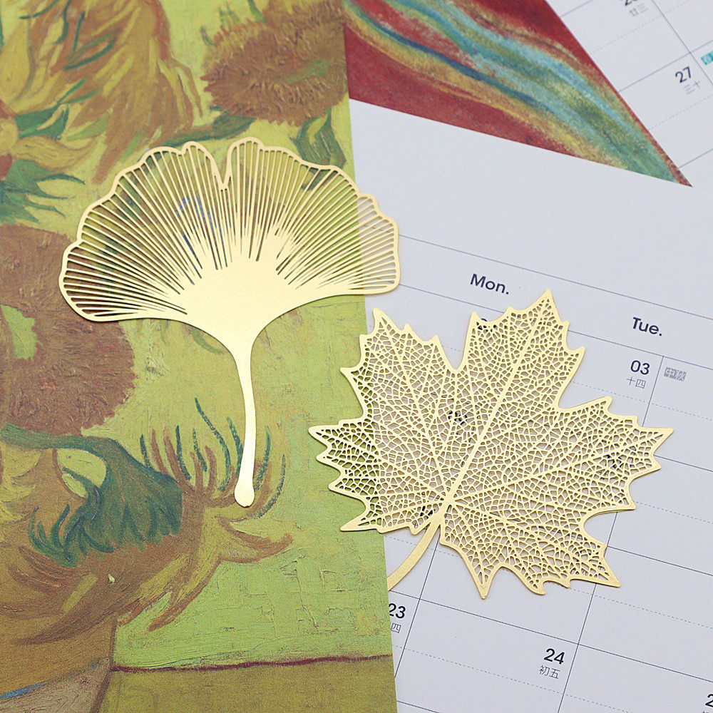 精纹叶脉黄铜书签梧桐叶菩提叶银杏叶金属镂空工艺品礼品文具刻字