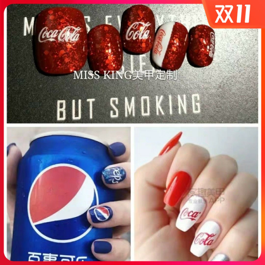 29可穿戴美甲可口可乐大红跳色梯形芭蕾甲片光疗甲假指甲手工定制