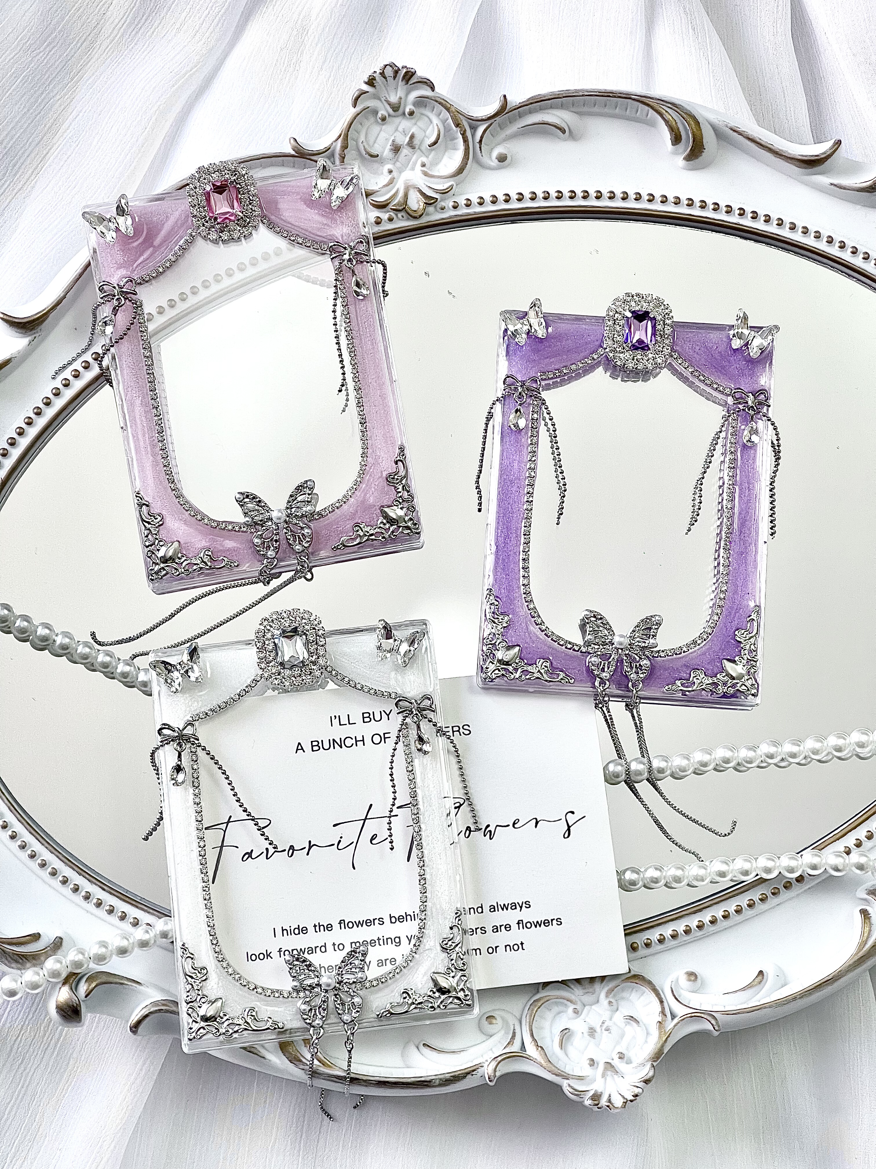 SNOW银闪冰透钻石流苏蝴蝶卡砖成品追星kpop小卡小马硬卡套相框