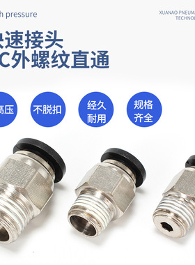 气动气管接头快插螺纹直通外牙PC16-03 16-04 16-06黑色镀镍
