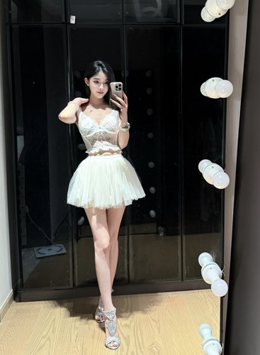 LOCK KK甜欲少女超百搭多层网纱蓬蓬裙半身裙透视高腰a字裙短裙
