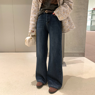 直筒百搭微喇裤 NAZ那子大码 胖mm时尚 复古高腰显瘦弹力牛仔裤 冬季