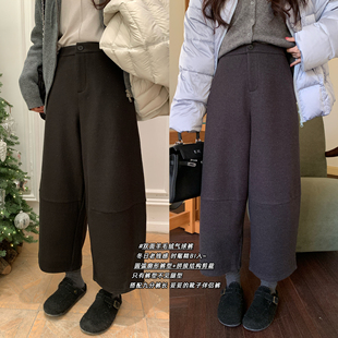 胖mm加厚羊毛九分阔腿裤 简约慵懒松紧腰休闲裤 冬时尚 NAZ那子大码