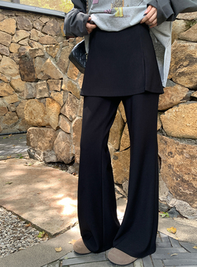 NAZ那子大码冬季开叉短裙假两件微喇裤胖mm高腰显瘦韩系慵懒裤子