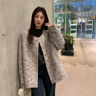 白鸭绒小香风外套 羊毛混纺重工钉珠绣花胖mm时尚 NAZ那子大码 冬装