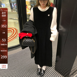 丝绒假两件赫本千金裙 299 高密精品千金感小黑裙92