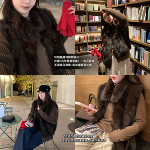 子胖mm环保皮草外套 人造金狐绒针织拼接可拆卸袖 NAZ那子大码 冬季