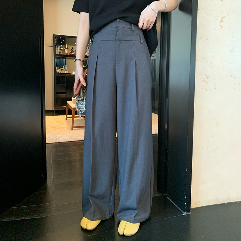 NAZ那子大码秋季新款设计感舒适直筒西装裤胖mm双层高腰阔腿裤女