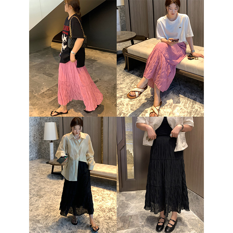 naz那子大码2023夏季新款百搭显瘦蛋糕裙胖mm气质重工压皱半身裙