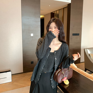 針織開衫 NAZ那子大碼 秋季 羊毛純色吊帶釘珠洋氣時尚 胖mm顯瘦套裝