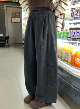 NAZ那子大码冬季加厚羊毛呢感阔腿裤胖mm时尚气质韩版宽松休闲裤