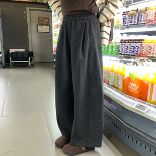 冬季 宽松休闲裤 加厚羊毛呢感阔腿裤 气质韩版 胖mm时尚 NAZ那子大码