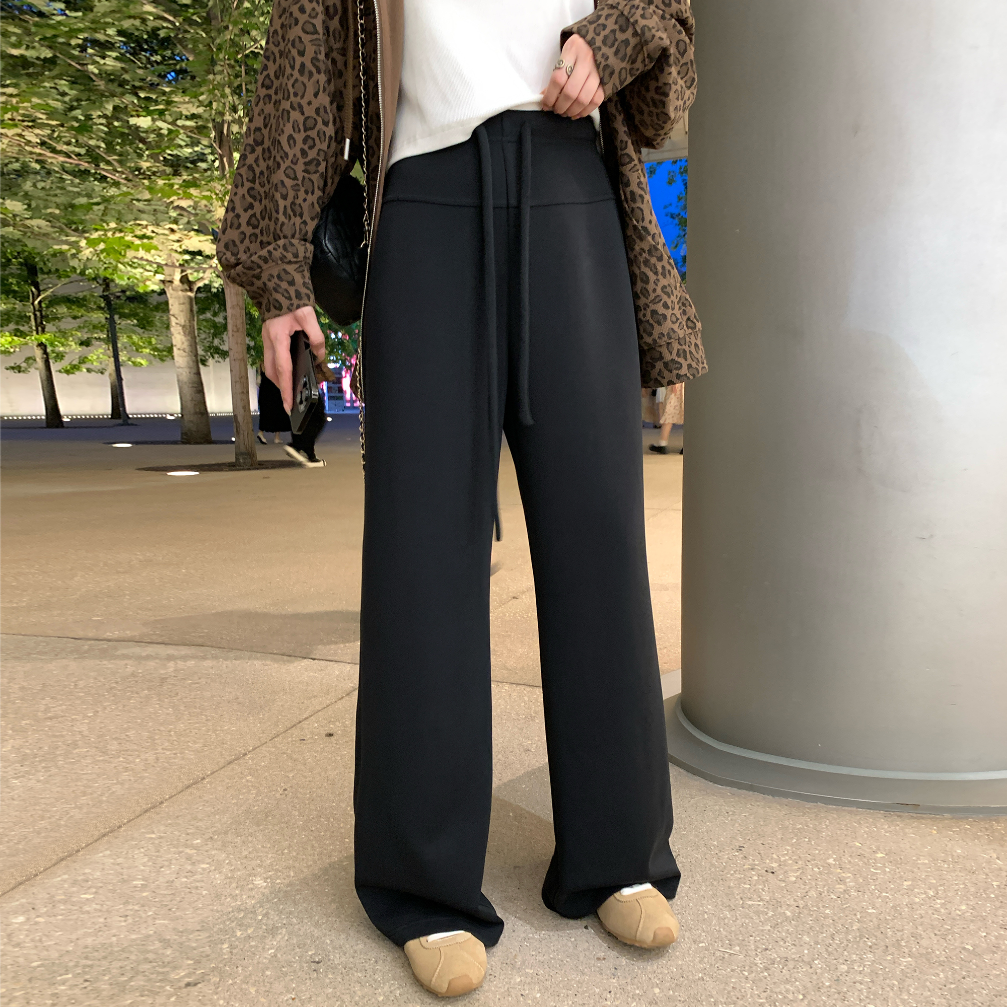 NAZ那子大码秋季果冻空气棉百搭直筒显瘦休闲裤胖mm时尚垂垂裤女