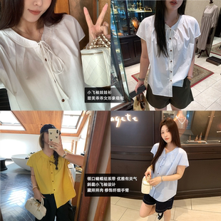 女 NAZ那子大码 夏季 精梳棉小飞袖 气质上衣胖mm韩系设计感洋气衬衫
