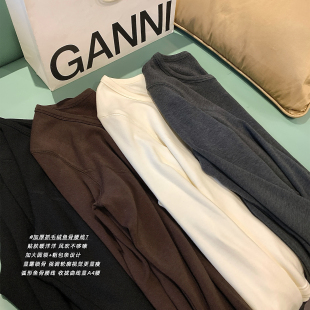 休闲纯色百搭上衣 加厚抓毛绒弹力打底T恤胖mm时尚 NAZ那子大码 冬季