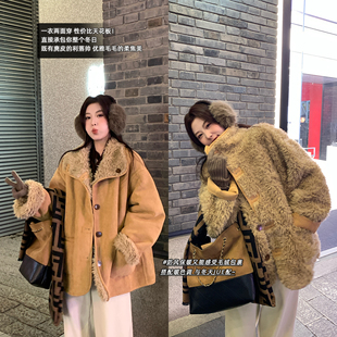 NAZ那子大码 韩系双面穿皮毛一体胖mm设计感毛绒加厚保暖外套 冬装