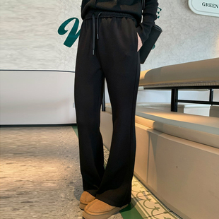 冬季 加绒裤 新款 胖mm直筒时尚 黑色显瘦高腰微喇休闲裤 NAZ那子大码