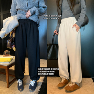 胖mm高腰显瘦直筒运动休闲卫裤 磨毛绒哈伦束脚裤 冬季 NAZ那子大码