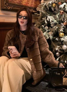 NAZ那子大码冬季环保丹麦貂高级感时尚皮草胖mm皮毛一体气质外套