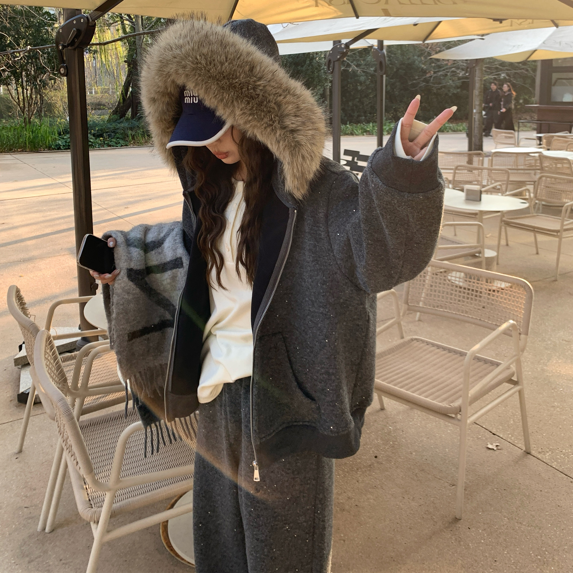 NAZ那子大码冬季羊毛混纺韩版休闲时尚连帽外套胖mm长裤加绒套装,女装/女士精品,大码套装,淘宝优惠券,粉丝福利购,淘宝优惠卷