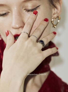 做旧爱心黄铜戒指三件套戒指环