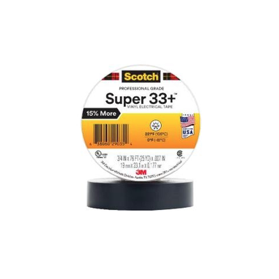 3M聚氯乙烯电工胶带19MM23.16M0.18MM黑色Super 33+ 3/4X76FT