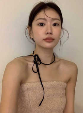 黑色百搭有氛围感juju锁骨链丝带