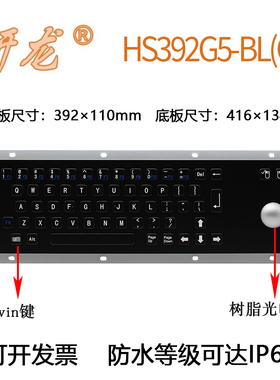 研龙HS392G5-BL(GD)嵌入式金属不锈钢键盘黑色树脂光电球IP65防水