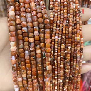 2.5-4mm方糖 天然南红切面方粒散珠 手工diy项链饰品材料配件