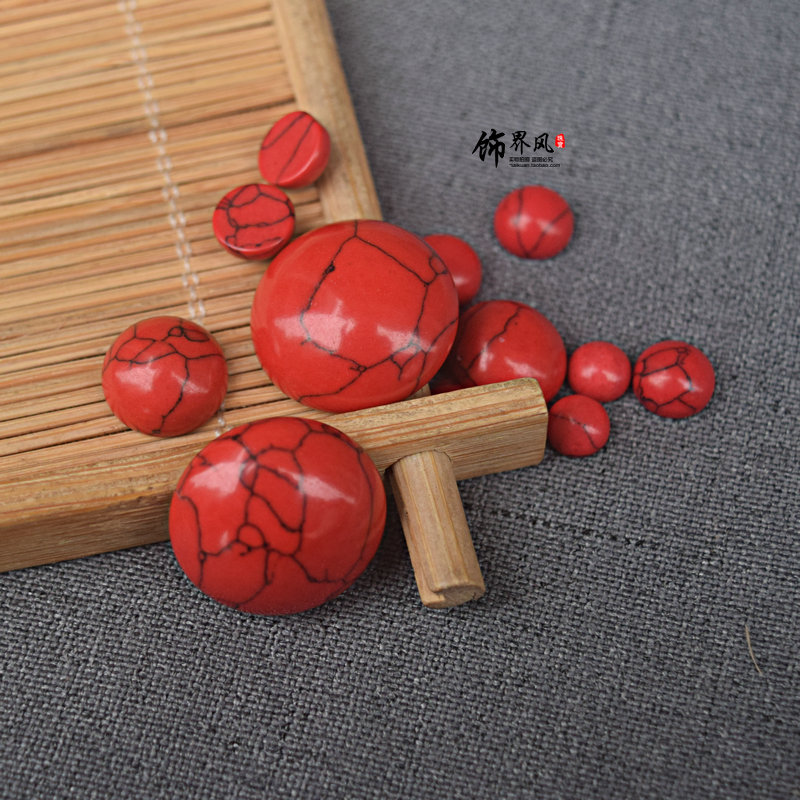 6/25mm平底半圆形红松石戒面贴片吊坠 diy镶嵌戒指耳钉饰品材料