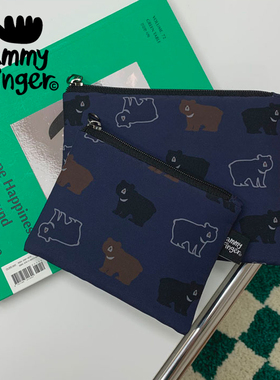 韩国jammyfinger新款夹棉加厚小熊拉链手拿零钱袋口红收纳化妆包