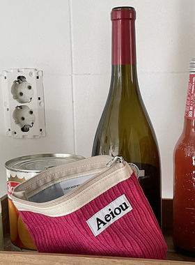 韩国Aeiou小众设计师品牌纯色灯芯绒化妆品口红大容量收纳化妆包