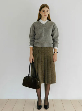 韩国代购TTUDEMENT小众品牌秋冬格子毛呢半裙小红书博主angkm推荐