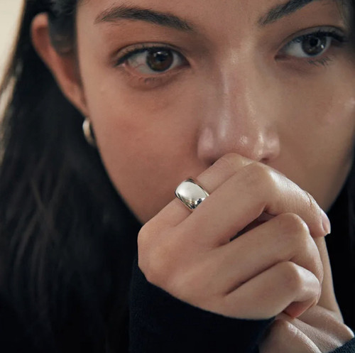 verte韩国时尚宽版925银戒指素戒