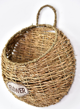 挂篮壁挂花盆草编墙壁装饰吊篮编织花篮花框框子仿真花吊花假花藤