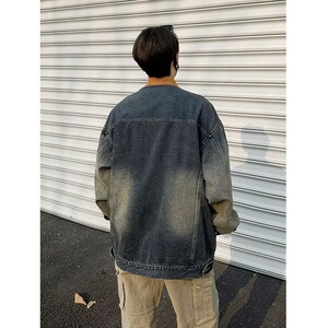 JX3573-P78 牛仔美式复古做旧水洗拼接青少年牛仔外套机车夹克潮图片