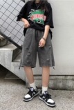 B2283-P58抽绳束腿五分牛仔裤男夏季宽松破洞水洗短裤男女潮，男装牛仔裤，星座1608
