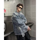 QZNZA03-P78水洗豹纹拼接工装牛仔外套设计宽松休闲嘻哈翻领夹克，男装夹克，星座1608