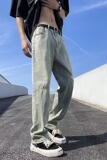 V1962-P48新款水洗潮高街直筒青春流行慵懒长裤破洞潮流男牛仔裤，男装牛仔裤，星座1608