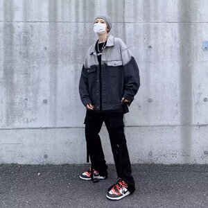 V1799-P58 春季新款扎染拼色牛仔外套男宽松oversiza潮牌夹克图片