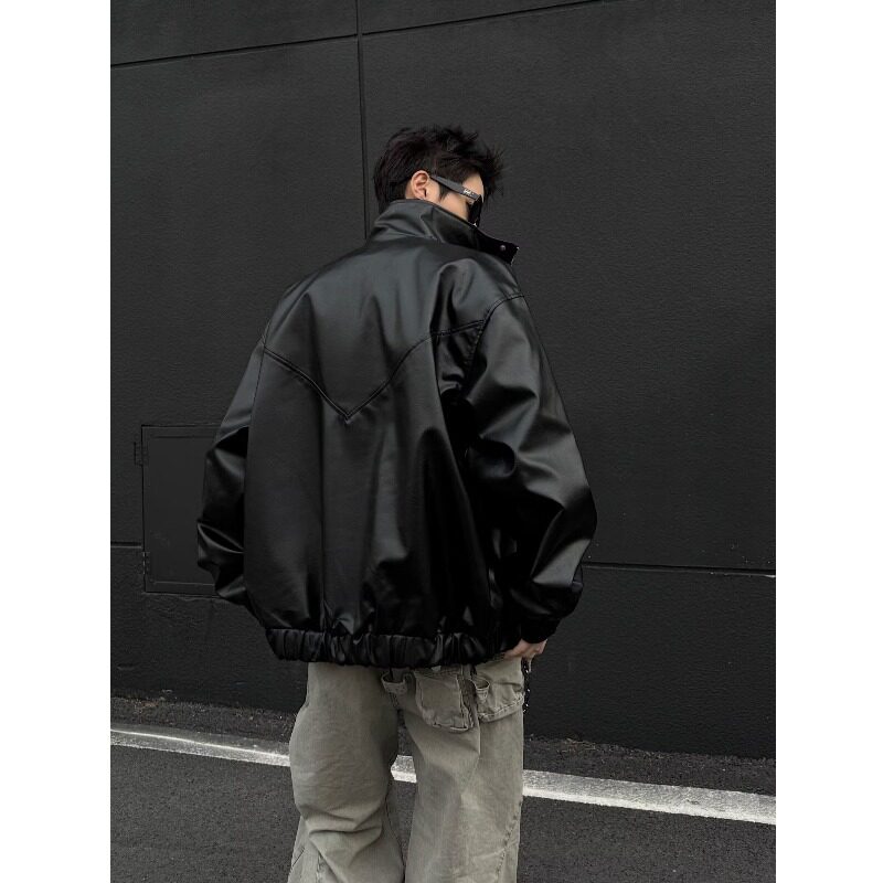 EHM052-P70新款痞帅柔软羊皮纹PU皮衣休闲机车宽松皮夹克外套,男装夹克,星座1608