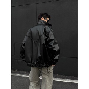 EHM052-P70 新款痞帅柔软羊皮纹PU皮衣休闲机车宽松皮夹克外套图片